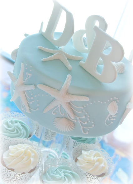 Sea Star Wedding Cake and Cupcake Tower